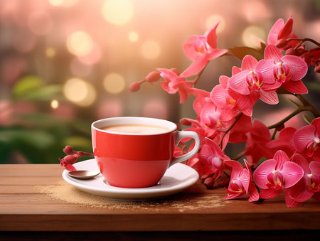 A cup of hot coffee in the morning. world coffee day concept. generated AIの素材