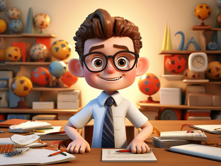 teacher is teaching at school. cartoon illustration. school concept. generated AIの素材
