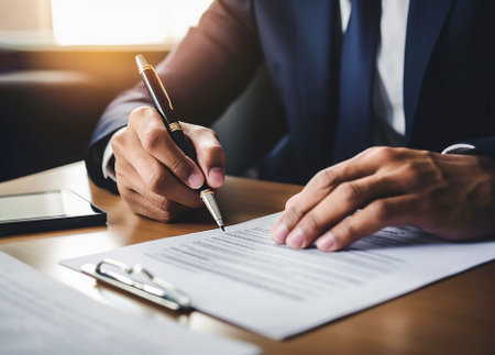 lawyer in justice office signs documents. generated AIの素材