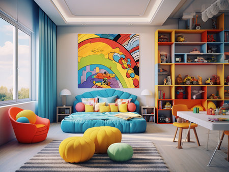 Children's room in a colorful pop art eclectic style. generated AIの素材