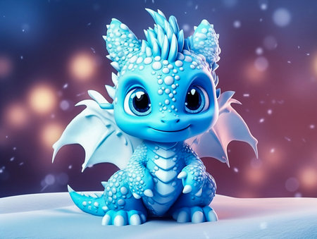 Winter snowing super cute cartoon dragon on Christmas background. generated iaの素材