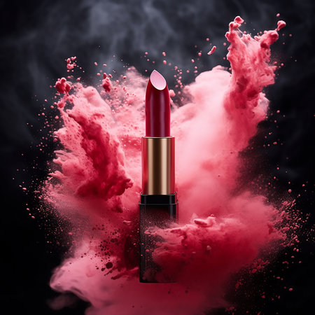 fashion lipstick. smoke effect explosion. minimalist background. generated AIの素材