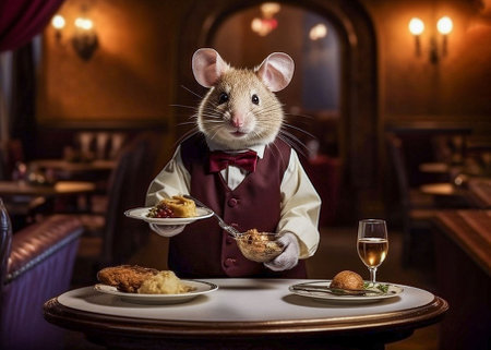 the restaurant waiter mouse. cartoon style. generated iaの素材
