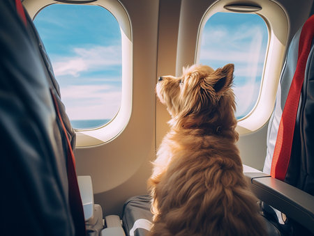 the dog traveling in the cabin of the plane. generated aiの素材