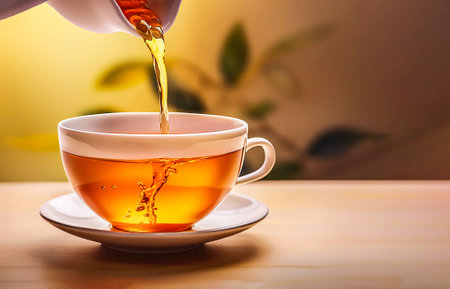 aromatic herbal tea is poured into a glass cup on a light background. copy space. generated aiの素材