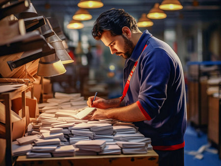 A postal worker sorting mail in a post office. generated aiの素材