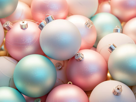 pastel multicolored christmas baubles background. Christmas decorations. generated aiの素材