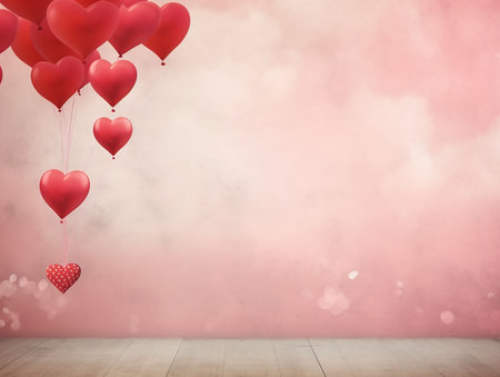 heart shaped balloons on pink background. copy space. generated aiの素材