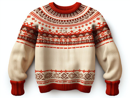 woolen sweater with ornament on white background. international ugly sweater day concept. generated aiの素材