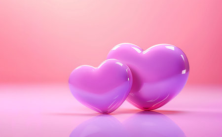 3d illustration of lilac hearts on pastel pink color background. generated aiの素材