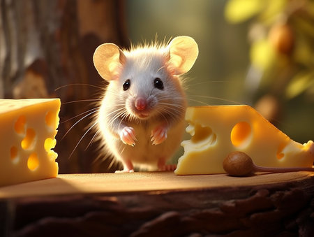 Cute mouse enjoying a piece of cheese, generated aiの素材