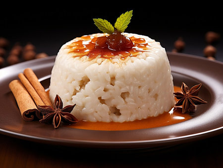 Arroz con Leche: an aromatic dessert made from rice pudding, cooked with cinnamon and vanilla. generated aiの素材