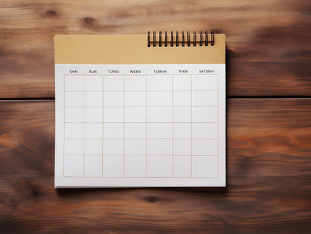 closeup of calendar on wooden table background. generated aiの素材