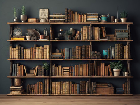 Elegant style living room with shelves for books. generated aiの素材