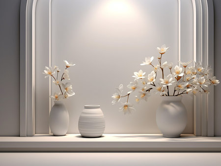 white vase with flowers next to the wall. generated aiの素材