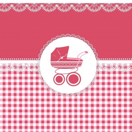 Card for baby girl in pink tones with patterns and sidecarのイラスト素材