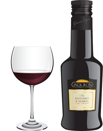 black bottle and wine by the glass of wineのイラスト素材