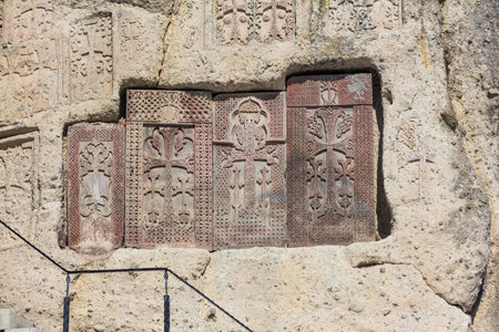Carved stone crosses is an famous ancient Armenian Christian cultural phenomenonの写真素材