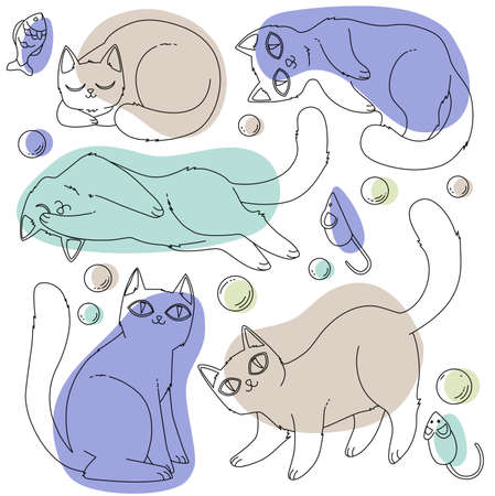 Cute cats and cat toysのイラスト素材
