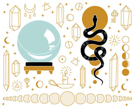 Set of esoteric items with snake and crystal ball