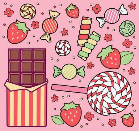 Sweets, chocolate bar and strawberriesのイラスト素材