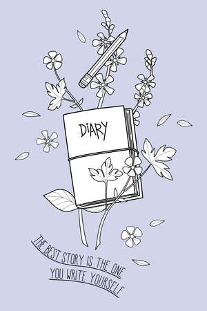 Diary with flower and leaves illustrationのイラスト素材
