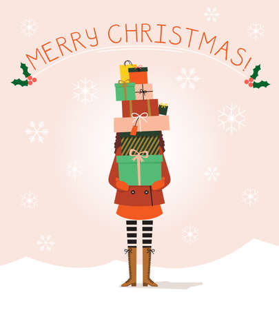 Merry Christmas Card with Pile of Gifts. Vector illustrationのイラスト素材