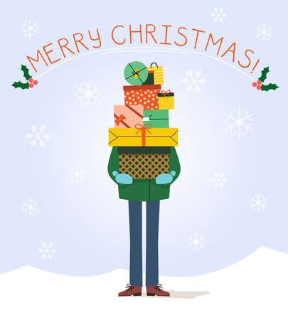 Merry Christmas Card with Pile of Gifts. Vector illustrationのイラスト素材