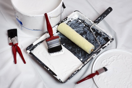 paint brushes and roller of a home decoratorの写真素材