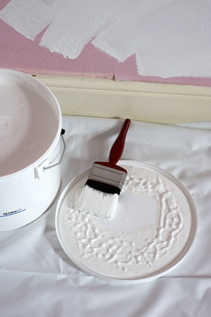 paint and brush for decoratingの写真素材