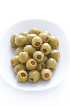 pitted stuffed green olives with pimentoの写真素材