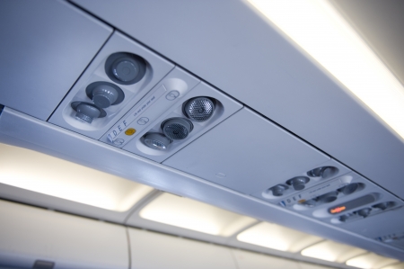 aeroplane overhead console with air conditioning and lightingのeditorial素材