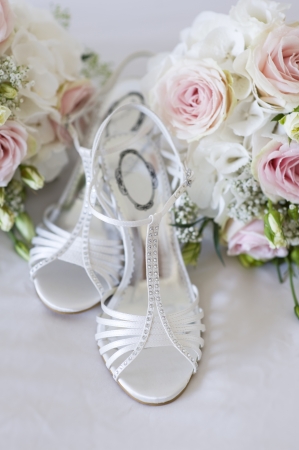 wedding shoes and bouquets nobodyの写真素材