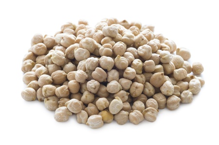 raw uncooked dry chickpeas isolated on whiteの写真素材