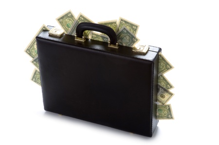 briefcase with american dollars protrudingの写真素材