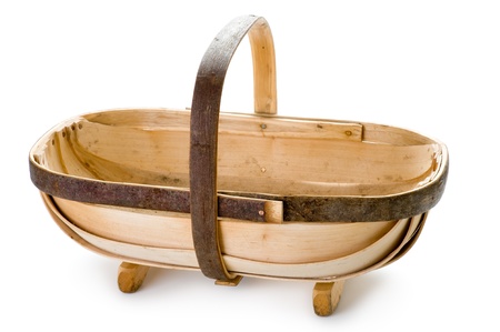 traditional wooden sussex gardening trug on whiteの写真素材