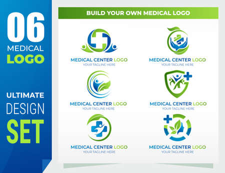 Medical and health logo design templates set. Icons for medicine, healthcare, pharmacy, veterinarian, dentist. Vector illustrationのイラスト素材