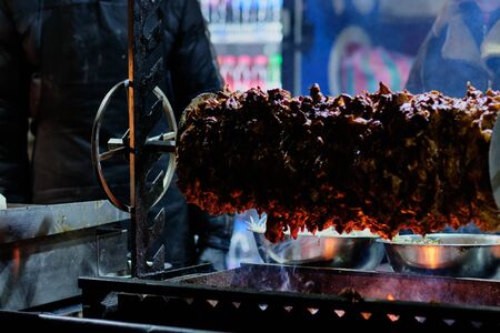 Street food at the main city fair Kebab, corn, grilled sausagesの写真素材