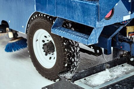 Ice resurfacing machine ,Ice resurfacer, resurfacing the ice rink in the central park of the town