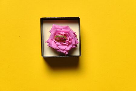 Man proposal spring concept, brown jewelry boxの写真素材