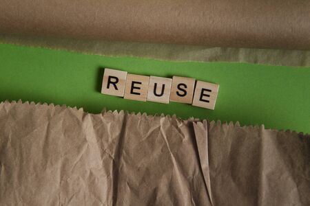 reduce, reuse and recycle word in vintage wooden letterpress type blocks, environment protection conceptの写真素材