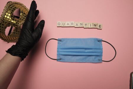 Concept of coronavirus quarantine. MERS-Cov. Novel coronavirus 2019-nCoV. Word coronavirus on pink backgroundの写真素材
