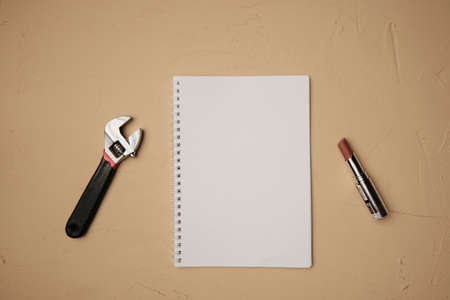 plumbing tools on a white sheet notepad, copyspaceの写真素材