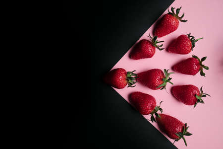 Kitchen table with products, top view. Strawberry. Top view in frame only ingredientsの写真素材