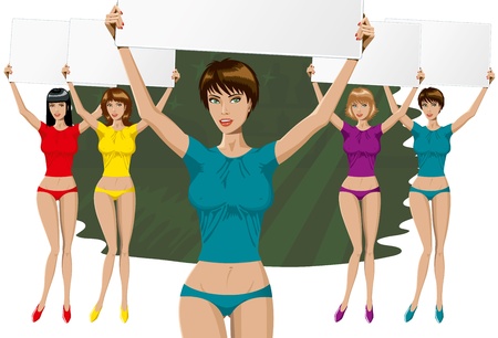 vector beautiful girl in shirt with empty board close-up and full-lengthのイラスト素材