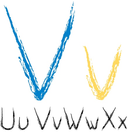 Vector chalk sketch letters and numbers isolated on white backgroundのイラスト素材