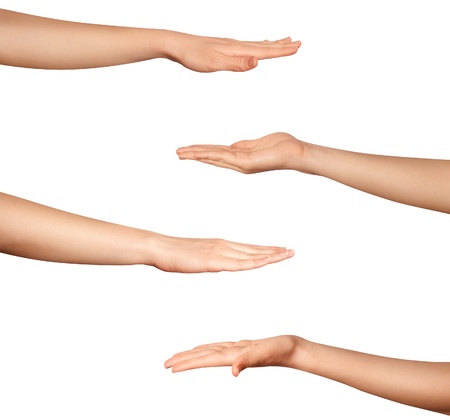 many human hands isolated on white backgroundの写真素材