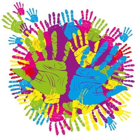 vector color children's and parents' handprints means different symbolsのイラスト素材