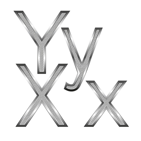 vector set of thin diamond metal letters on whiteのイラスト素材