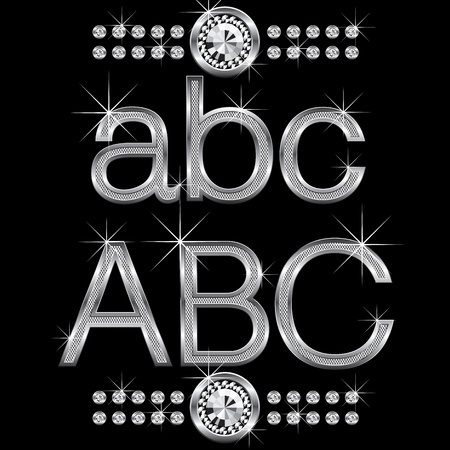 vector set of thin metal diamond letters and numbers big and smallのイラスト素材